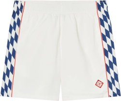 Casablanca White And Blue Checkered Stripe Swim Shorts