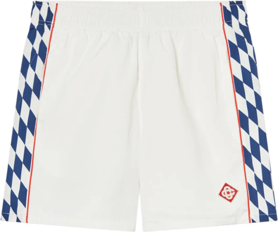 Casablanca White And Blue Checkered Stripe Swim Shorts