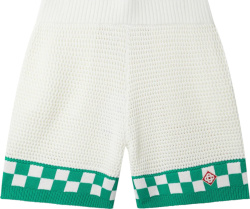 Casablanca White And Green Checkered Crochet Shorts