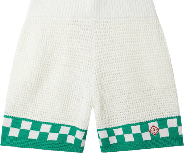 Casablanca White And Green Checkered Crochet Shorts
