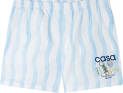 Casablanca White And Light Blue Wavy Striped Swim Shorts