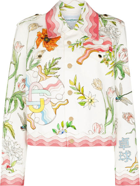 Casablanca White And Multicolor Floral Print Ping Pong Jacket