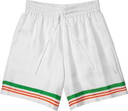 White & Striped-Hem Silk Shorts