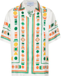 Casablanca White Green Orange Playful Eagle Print Silk Shirt