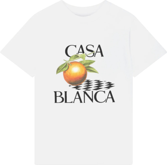 Casablanca White Orange Checkered Board Shadow T Shirt