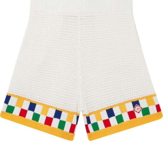 Casablanca Yellow And White Checkered Crochet Knit Shorts