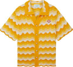 Casablanca Yellow Gradient Wavy Crocheted Knit Shirt