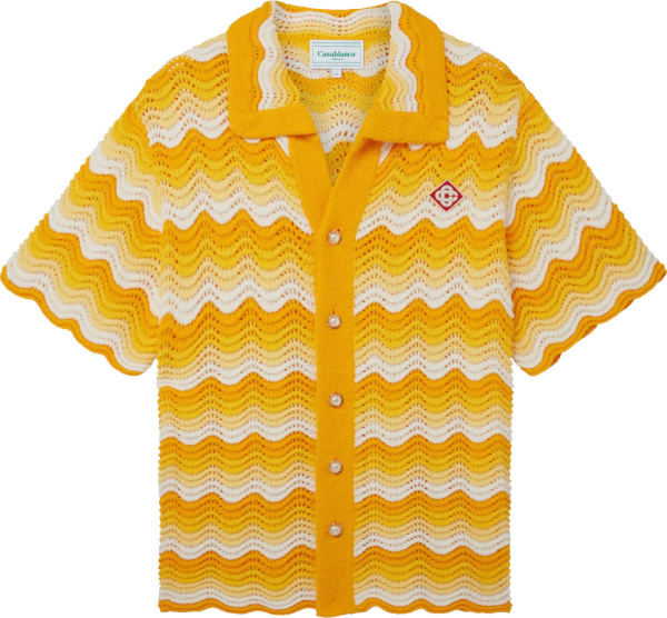 Casablanca Yellow Gradient Wavy Crocheted Knit Shirt