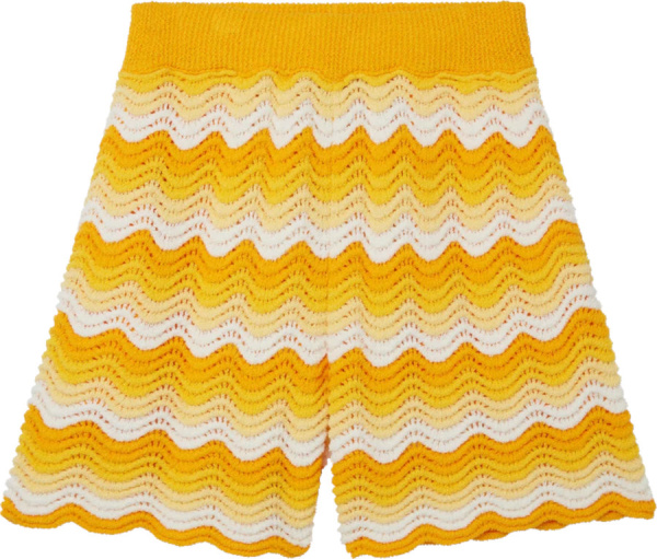Casablanca Yellow Gradient Wavy Crocheted Knit Shorts