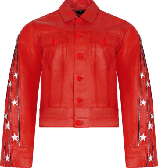 Ceise And Desist Red Zipper Sleeve Star Leather Jacket