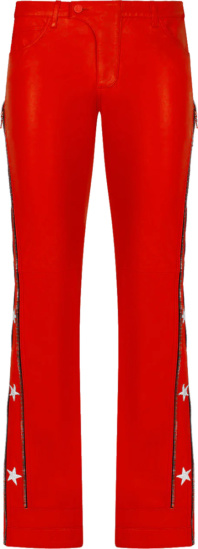 Ceise And Desist Red Zipper Sleeve Star Leather Pants