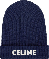 Celine Navy Blue And White Logo Ribbed Beanie 2a25r423p 07mr
