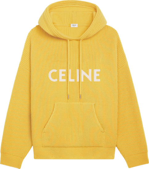 Celine Yellow Ribbed Knit Logo Hoodie 2a85w423p 11ma