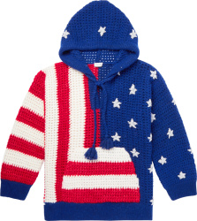 Celine American Flag Crocheted Knit Hoodie