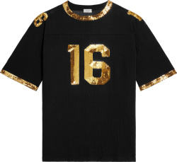 Celine Black And Gold Sequin 16 Logo T Shirt Jersey