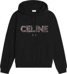 Celine Black And Rainbow Rhinestone Logo Hoodie