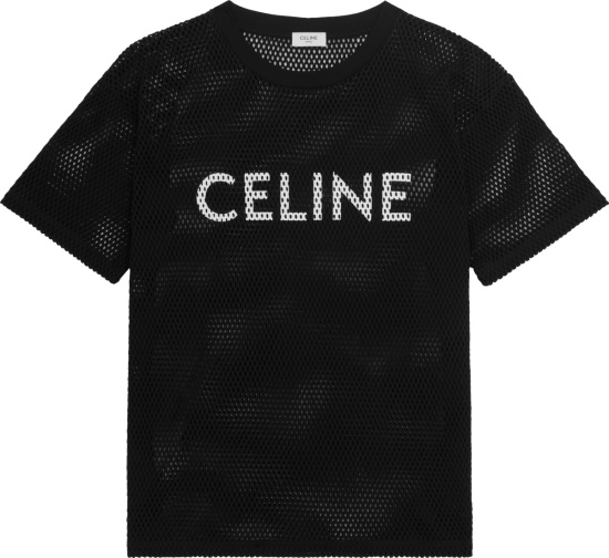 Celine Black And White Logo Mesh T Shirt