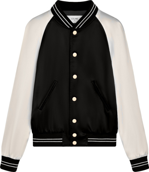 Celine Black And White Satin Teddy Varsity Jacket