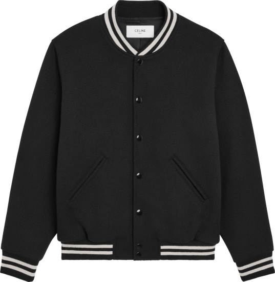 Celine Black And White Striped Trim Varsity Style Jacket