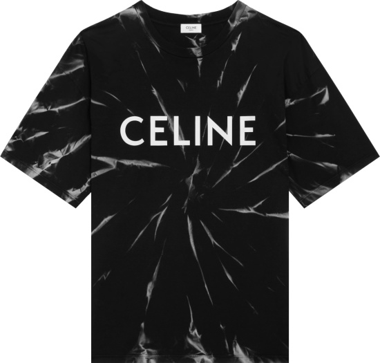 Celine Black And White Tie Dye Logo T Shirt