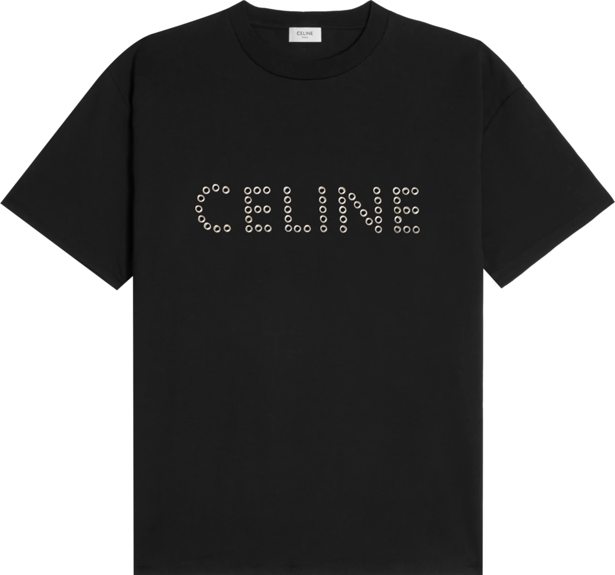 Celine Black Eyelet Stud Logo T Shirt