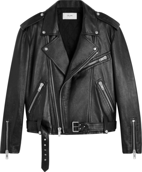 Celine Black Full Grain Leather Biker Jacket