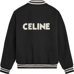 Celine Black Logo Applique Wool Bomber Jacket