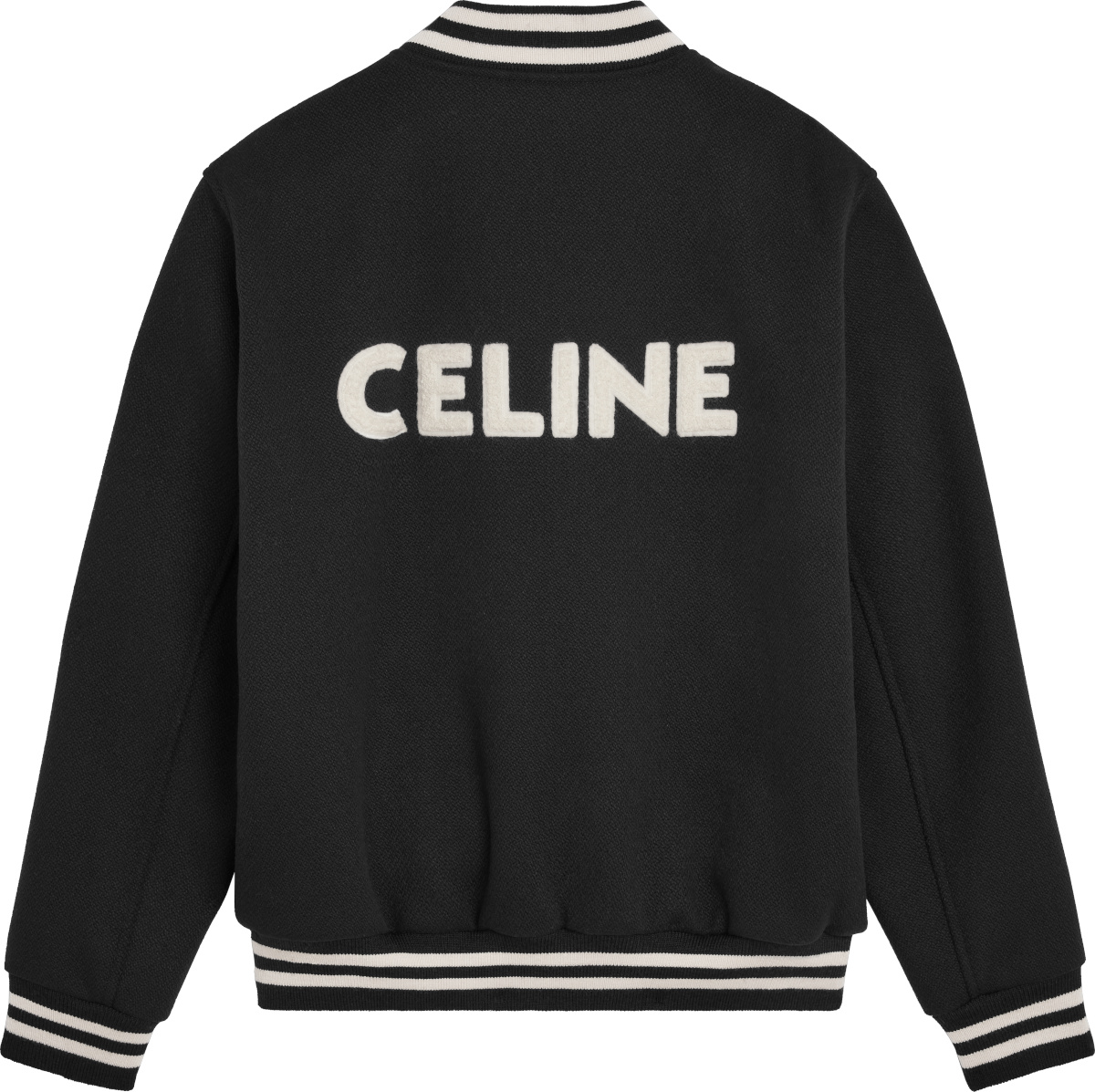 Celine Black Back-Logo Applique Varsity Jacket | Incorporated Style