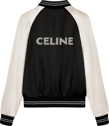 Celine Black White Satin Stud Logo Bomber Jacket