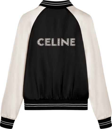 Celine Black & White Studded-Logo Satin Jacket | INC STYLE