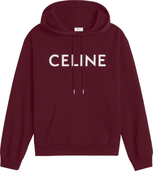 Celine Burgundy And White Logo Hoodie