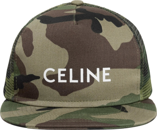 Celine Camoflage Mesh Logo Trucker Hat 2auu2494m 02mk