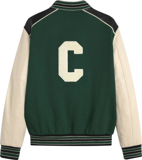 Celine Green White And Black Varsity Jacket