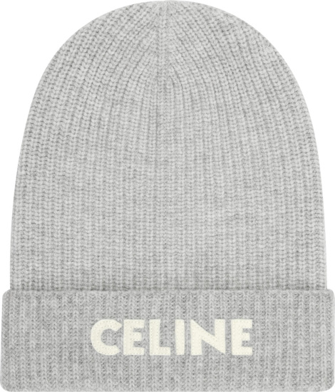 Celine Grey And White Logo Patch Beanie 2a25r423p 08gc