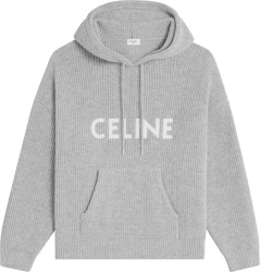 Celine Grey Ribbed Knit Logo Hoodie