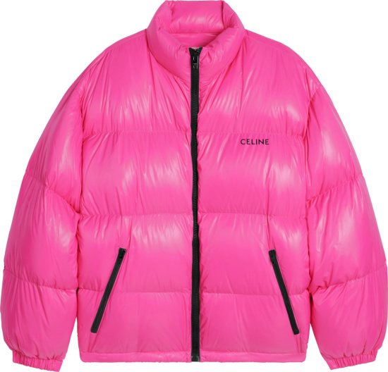 Celine Hot Pink Down Logo Puffer Jacket