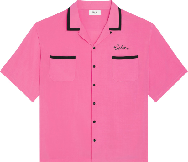 Celine Hot Pink Logo Embroidered Bowling Shirt