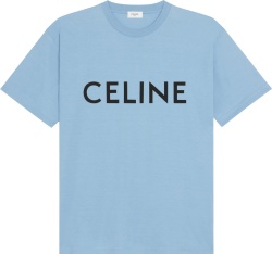 Celine Light Blue And Black Logo T Shirt