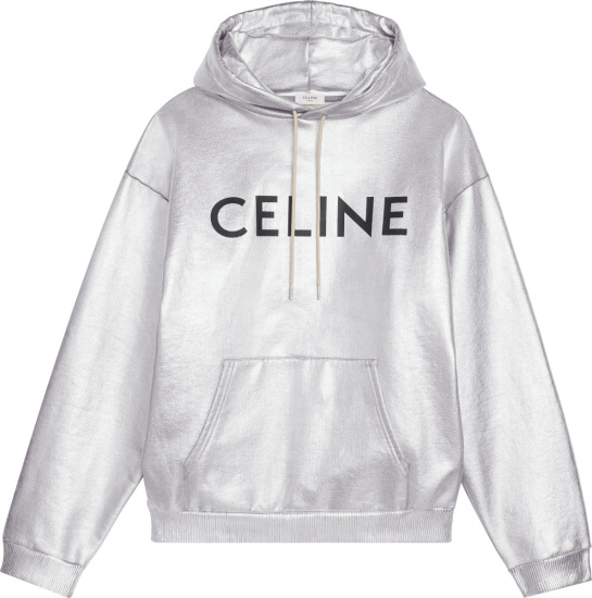 Celine Metallic Silver Logo Hoodie