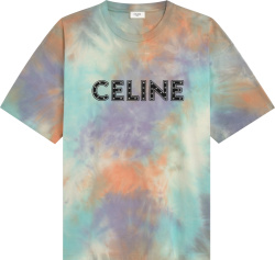 Celine Multicolor Tie Dye And Studded Logo T Shirt