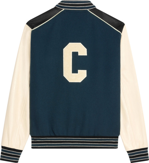 Celine Navy And White C Logo Patch Teddy Jacket