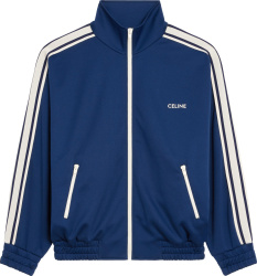 Celine Navy Blue And White Stripe Double Knit Track Jacket