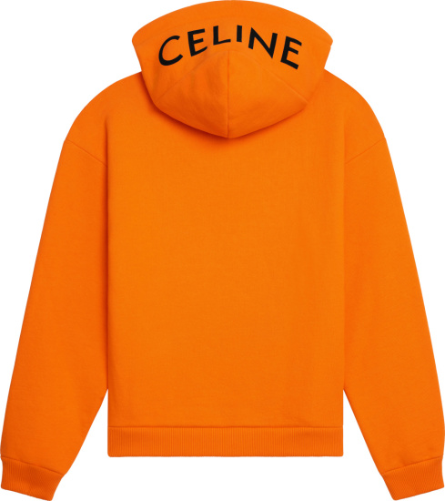 Celine Orange And Black Hood Logo Print Hoodie