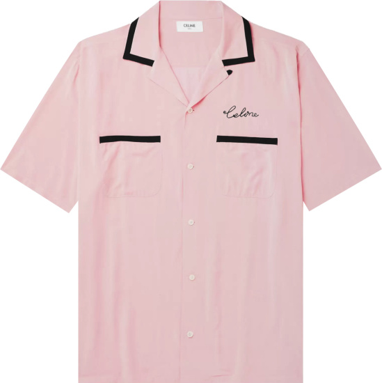 Celine Pink And Black Trim Bowling Shirt