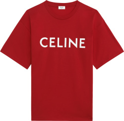 Celine Red And White Logo Print T Shirt