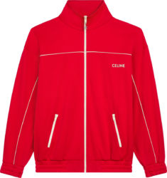 Celine Red And White Piped Trim Logo Track Jacket