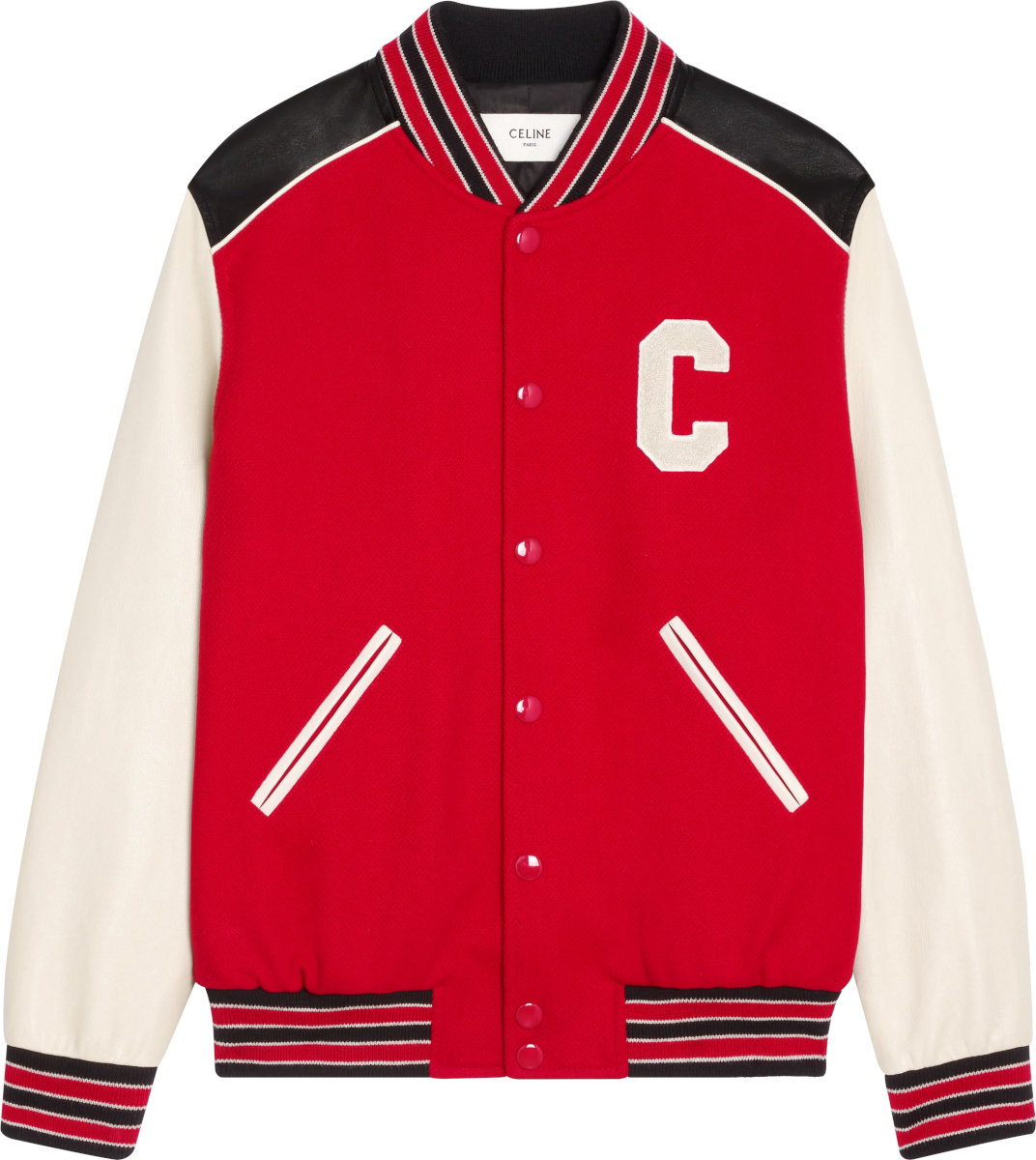 Celine Red & White C-Patch Varsity Jacket | INC STYLE