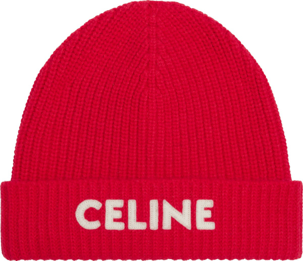 Celine Red Logo Embroidered Beanie