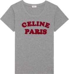 Celine Red Logo Print Grey T Shirt