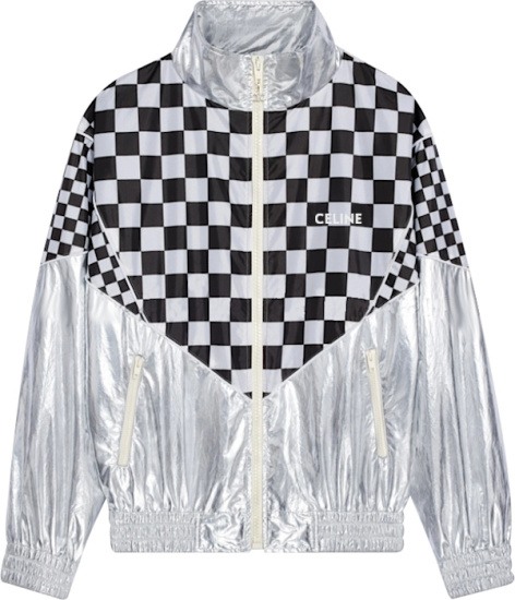 Celine Silver And Checkered Panel Windbreaker Jacket